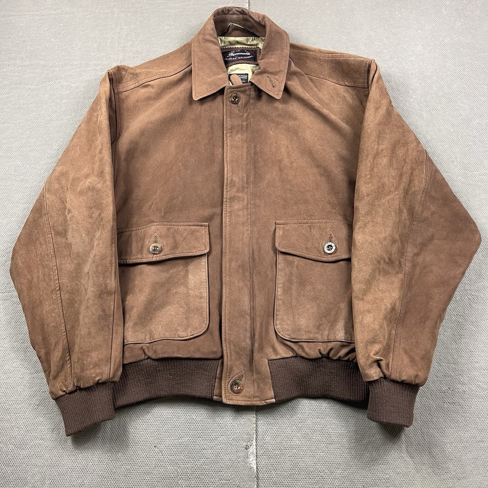 Vintage Faconnable Leather Jacket Mens Medium Brown Full‎ Zip Up Calf Skin Lined